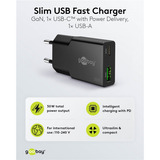 goobay Cargador rápido dual USB-C PD GaN Slim 30 W negro