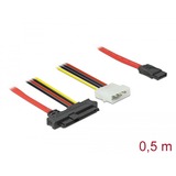 DeLOCK 82219 cable Serial Attached SCSI (SAS) 0,5 m 12 Gbit/s Rojo, Adaptador 0,5 m, SATA 7pin, SAS SFF-8482 + 4pin, Derecho, Derecho, 12 Gbit/s