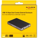 DeLOCK Carcasa externa USB Type-C Dual Combo para 2 x M.2 N, Caja de unidades gris