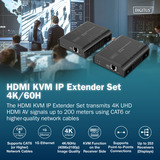 Digitus Set Extensor HDMI KVM IP, Switch KVM negro