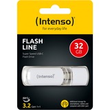 Intenso Flash Line unidad flash USB 32 GB USB Tipo C 3.2 Gen 1 (3.1 Gen 1) Blanco, Lápiz USB blanco, 32 GB, USB Tipo C, 3.2 Gen 1 (3.1 Gen 1), 70 MB/s, Tapa, Blanco