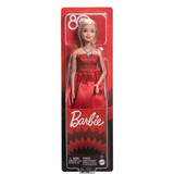 Mattel Muñeca Barbie de fiesta color rubí para el 80º aniversario con vestido rojo, Muñecos 