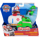 Spin Master PAW Patrol Fire Rescue, camión cisterna Fire Rescue de Rocky con figura de acción, pinza de agarre y vehículo de juguete, juguetes para niños y niñas a partir de 3 años PAW Patrol Fire Rescue, camión cisterna Fire Rescue de Rocky con figura de acción, pinza de agarre y vehículo de juguete, juguetes para niños y niñas a partir de 3 años, Camión, 3 año(s), Plástico, Multicolor