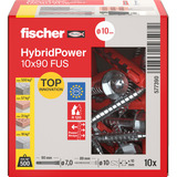 fischer Taco de vástago largo HybridPower 10x90 FUS, Pasador rojo/Gris