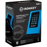 Kingston IronKey 7680GB Vault Privacy 80 XTS-AES 256-bit SSD externo cifrado, Unidad de estado sólido azul/Negro, 7,68 TB, USB Tipo C, 3.2 Gen 1 (3.1 Gen 1), 230 MB/s, Protección mediante contraseña, Azul