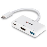 Lindy 43340 Adaptador gráfico USB 3840 x 2160 Pixeles Blanco, Hub USB blanco, 3840 x 2160 Pixeles