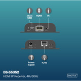 Digitus Receptor HDMI IP, 4K/60Hz, Alargador de HDMI negro