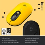 Logitech POP ratón Oficina Ambidextro RF Wireless + Bluetooth Óptico 4000 DPI amarillo/Negro, Ambidextro, Óptico, RF Wireless + Bluetooth, 4000 DPI, Amarillo