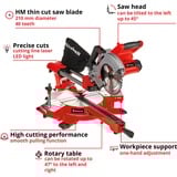 EINHELL Sierra de inglete y corte deslizante a batería TE-SM 36/210 Li-Solo, 36 Voltios (2x18V), Sierras de corte a inglete y a bisel rojo