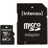 Intenso 3424490 memoria flash 64 GB MicroSD UHS-I Clase 10, Tarjeta de memoria negro, 64 GB, MicroSD, Clase 10, UHS-I, Class 1 (U1), Resistente a la temperatura, Resistente a golpes, Resistente al agua, A prueba de rayos X