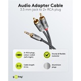 goobay Cable adaptador de audio Plus AUX 3,5mm jack > conector estéreo Cinch negro/Plateado