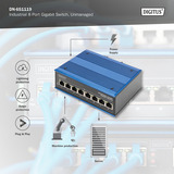 Digitus 8 Puertos Gigabit Ethernet, Interruptor/Conmutador azul