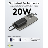 goobay Powerbank 5.000 mAh, cable USB-C integrado 13 cm, 20 vatios, Banco de potencia negro