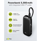 goobay Powerbank 5.000 mAh, cable USB-C integrado 13 cm, 20 vatios, Banco de potencia negro