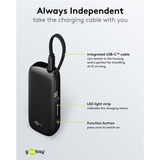 goobay Powerbank 5.000 mAh, cable USB-C integrado 13 cm, 20 vatios, Banco de potencia negro