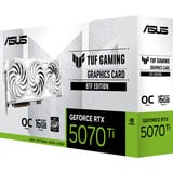 ASUS TUF-RTX5070TI-O16G-BTF-WHITE NVIDIA GeForce RTX 5070 Ti 16 GB GDDR7, Tarjeta gráfica GeForce RTX 5070 Ti, 16 GB, GDDR7, 256 bit, 7680 x 4320 Pixeles, PCI Express 5.0