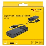 DeLOCK 87770 divisor de video DisplayPort 3x HDMI, Splitter HDMI negro, DisplayPort, 3x HDMI, 3840 x 2160 Pixeles, Negro, De plástico, 1.4/2.2