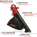 EINHELL Power X-Change Aspiradora de hojas a batería VENTURRO 18/210, 18Volt, Aspirador/soplador rojo/Negro