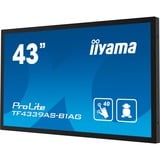 iiyama TF4339AS-B1AG pantalla para PC 108 cm (42.5") 3840 x 2160 Pixeles 4K Ultra HD LED Pantalla táctil Negro, Pantalla de gran formato negro (mate), 108 cm (42.5"), 3840 x 2160 Pixeles, 4K Ultra HD, LED, 8 ms, Negro
