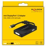 DeLOCK 62073 hub de interfaz USB 2.0 Type-B Negro, Adaptador negro, USB 2.0 Type-B, 3,5mm, DVI-I, HDMI, Mini DisplayPort, VGA, 3840 x 2160 Pixeles, Negro, 1 pieza(s)