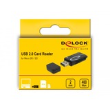 DeLOCK 91602 lector de tarjeta USB 2.0 Negro, Lector de tarjetas negro, MMC, MMC Mobile, MMC+, MMCmicro, MicroSD (TransFlash), MicroSDHC, MicroSDXC, MiniSD, RS-MMC, SD,..., Negro, 480 Mbit/s, Android 10.0+, Chrome OS 86.0+, Linux Kernel 3.2+, Mac OS 10.15.7+, Windows 8.1/10, USB 2.0, 22 mm