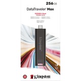 Kingston DataTraveler Max unidad flash USB 256 GB USB Tipo C 3.2 Gen 2 (3.1 Gen 2) Negro, Lápiz USB negro, 256 GB, USB Tipo C, 3.2 Gen 2 (3.1 Gen 2), 1000 MB/s, Deslizar, Negro