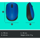 Logitech M171 Blue-K ratón Ambidextro RF inalámbrico Óptico 1000 DPI azul, Ambidextro, Óptico, RF inalámbrico, 1000 DPI, Azul