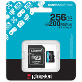 Kingston Tarjeta microSDXC Canvas Go Plus Gen4 de 256 GB, 200 MB/s, A2 U3 V30 y adaptador, Tarjeta de memoria negro, 200 MB/s, A2 U3 V30 y adaptador, 256 GB, MicroSD, Clase 10, UHS-I, 200 MB/s, 160 MB/s