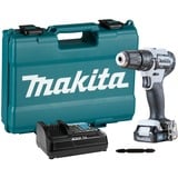 Makita Taladro atornillador percutor a batería HP333DSAW, 12 Voltios, Martillo atornillador blanco/Negro