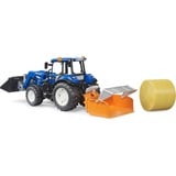 bruder BRUDER New Holland T5.120 con cargador frontal, caja de carga, horquillas y pacas redondas, Automóvil de construcción 