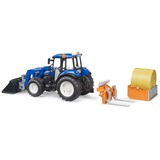 bruder BRUDER New Holland T5.120 con cargador frontal, caja de carga, horquillas y pacas redondas, Automóvil de construcción 