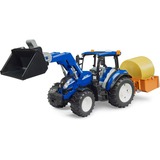 bruder BRUDER New Holland T5.120 con cargador frontal, caja de carga, horquillas y pacas redondas, Automóvil de construcción 