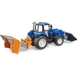 bruder BRUDER New Holland T5.120 con cargador frontal, caja de carga, horquillas y pacas redondas, Automóvil de construcción 