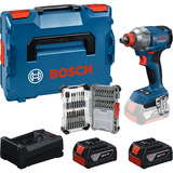 Bosch Set de atornillador de impacto inalámbrico GDX 18 voltios 285 Nm con 2 baterías 5,0 Ah y juego de puntas de 31 piezas en L-BOXX, Kit de herramientas en caja
