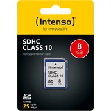 Intenso 3411460 memoria flash 8 GB SDHC Clase 10, Tarjeta de memoria 8 GB, SDHC, Clase 10, 25 MB/s, Resistente a golpes, Resistente a la temperatura, A prueba de rayos X, Negro