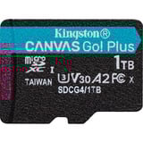 Kingston 1 TB microSDXC Canvas Go Plus Gen4 200R A2 U3 Paquete individual sin ADP, Tarjeta de memoria negro, 1 TB, MicroSD, Clase 10, UHS-I, 200 MB/s, 160 MB/s