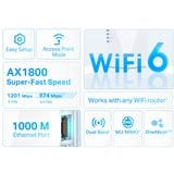 TP-Link RE600X ampliador de red Transmisor y receptor de red Blanco 10, 100, 1000 Mbit/s, Repetidor blanco, Transmisor y receptor de red, 1201 Mbit/s, 10,100,1000 Mbit/s, Windows 10, Windows 2000, Windows 7, Windows 8, Windows 8.1, Windows 98SE, Windows NT, Windows..., Internet Explorer 11, Firefox 12.0, Chrome 20.0, Safari 4.0, Interno