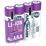 Ansmann Batería Li-Ion Micro AAA tipo 500 (mín. 400 mAh), paquete de 4 blanco/Violeta