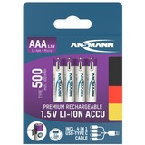 Ansmann Batería Li-Ion Micro AAA tipo 500 (mín. 400 mAh), paquete de 4 blanco/Violeta