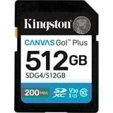 Kingston Canvas Go! Plus 512GB SDXC Canvas Go Plus Gen4 200MB/s C10 UHS-I U3 V30, Tarjeta de memoria negro, 512 GB, SDXC, Clase 10, UHS-I, 200 MB/s, 160 MB/s