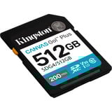 Kingston Canvas Go! Plus 512GB SDXC Canvas Go Plus Gen4 200MB/s C10 UHS-I U3 V30, Tarjeta de memoria negro, 512 GB, SDXC, Clase 10, UHS-I, 200 MB/s, 160 MB/s