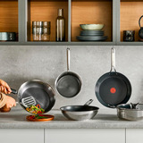 Tefal Set de sartenes acero inoxidable Emotion, 2 piezas, Juego de sartenes negro/Acero fino