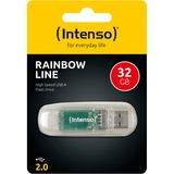 Intenso Rainbow Line unidad flash USB 32 GB USB tipo A 2.0 Transparente, Lápiz USB transparente, 32 GB, USB tipo A, 2.0, 28 MB/s, Tapa, Transparente