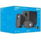 Logitech Z407 conjunto de altavoces 40 W Universal Grafito 2.1 canales 10 W Bluetooth, Altavoces de PC negro, 2.1 canales, 40 W, Universal, Grafito, 80 W, Inalámbrico