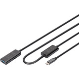 Digitus Cable de extensión USB 3.2 Gen 1 activo, conector USB-C > puerto USB-A, Cable alargador negro