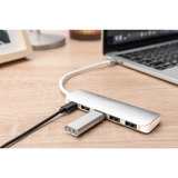 Digitus Concentrador USB Type-C™ de 4 puertos (USB 3.0) + PD, Hub USB plateado