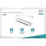 Digitus Concentrador USB Type-C™ de 4 puertos (USB 3.0) + PD, Hub USB plateado