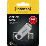 Intenso Office Line 64 GB, Lápiz USB plateado/Negro