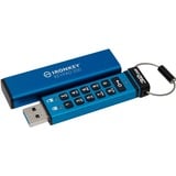 Kingston IronKey Keypad 200 de 32 GB, FIPS 140-3 nivel 3 (pendiente) cifrado AES-256, Lápiz USB FIPS 140-3 nivel 3 (pendiente) cifrado AES-256, 32 GB, USB tipo A, 3.2 Gen 1 (3.1 Gen 1), 145 MB/s, Funda, Azul