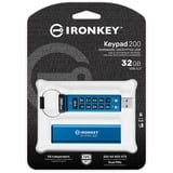 Kingston IronKey Keypad 200 de 32 GB, FIPS 140-3 nivel 3 (pendiente) cifrado AES-256, Lápiz USB FIPS 140-3 nivel 3 (pendiente) cifrado AES-256, 32 GB, USB tipo A, 3.2 Gen 1 (3.1 Gen 1), 145 MB/s, Funda, Azul